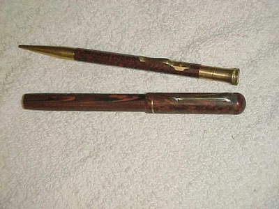 PLUMA DE GRANO DE MADERA 14 CT Plumín y LÁPIZ DE PUNTO AUTOMÁTICO con Borde Relleno de Oro Foto 1 de 4