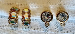 Vintage Swarovski earrings,2 pairs w/beautiful faceted crystal settings,clip ons - Picture 1 of 5
