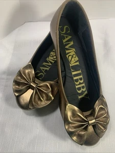 Ballerine Sam & Libby taglia 9 bronzo metallizzato/oro fiocco ecopelle comode - Foto 1 di 12