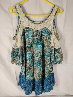 Camisa Top Umgee EE. UU. Para Mujer Pequeña Hombro Frío Boho Shabby Chic Paisley Encaje Foto 1 de 4