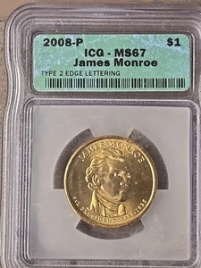 2008 P James Monroe Presidential Dollar ICG MS67 $1 - Picture 1 of 2
