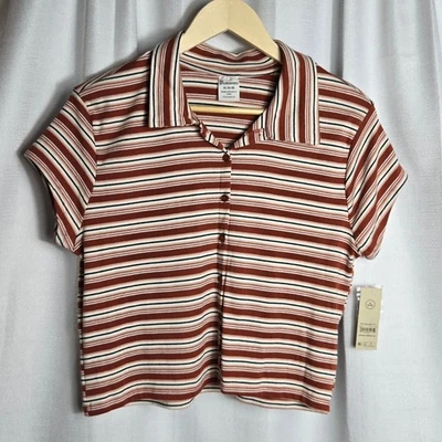 Nuevo Polo Estilo Y2K Preppy Recortado Rayas Blanco Óxido Negro Para Mujer XL Foto 1 de 4