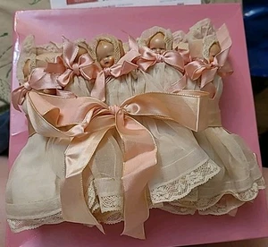 Vintage Baby Doll Bisque Japan Lot 5 Quintuplets Quints Park Avenue Dress Pillow - Picture 1 of 9