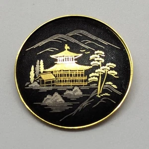 Vintage JAPANISCHE Amita Damaszener asiatische Pagoden Szene Gold Silber Anhänger Brosche  - Bild 1 von 8