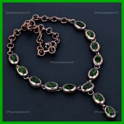 Cadena de Piedra Peridoto Elegante Hecho a Mano Electroformado Hermanas Regalo Collar Cobre Foto 1 de 4