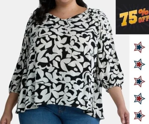 Blusa Campesina Terra & Sky Manga Poeta Talla Grande 2X 20W 22W Abstracta Floral NUEVA - Imagen 1 de 20