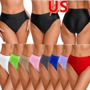 Bragas de bikini brillantes para mujer de EE. UU. Ropa interior Bragas de cintura alta Tanga de corte alto - Imagen 1 de 107