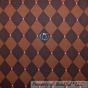 BonEful Fabric FQ Cotton Quilt Brown Pink Rose Diamond Paris Stripe Large Calico - Picture 1 of 11