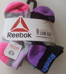 Reebok Performanc Low Cut 6 Pack Multiclr Socks Girls Shoe Sz 4-8 Sock Sz 5-6.5 - Picture 1 of 13