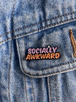“Socially Awkward” Funny Enamel Pin For Introverts - Excellent Condition - Image 1 of 4