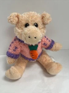 Chrisha Playful Plush Easter Pink Pig With Pink & Purple Sweater 9" Vintage - Picture 1 of 13