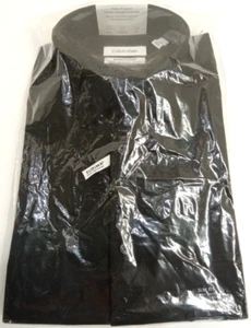 Calvin Klein Mens Refined Cotton Slim Fit Stretch Dress Shirt Black 16.5 32/33 L - Picture 1 of 12