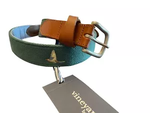 Cintura in tela verde anatra ricamata Vineyard Vines 30 - Foto 1 di 4