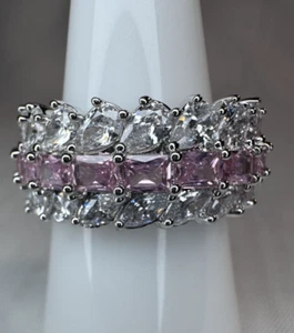 Bomb Party Ring Size 9 RG47766 "Beyond The Horizon" Rose Quartz & CZ On Rhodium - Picture 1 of 4