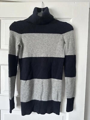 Theory Navy Grey Stripe Thick Knit 100% Cashmere Turtleneck Sweater P XS - Image 1 of 4