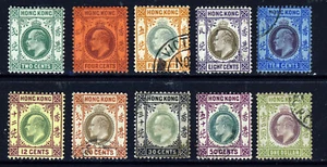HONG KONG KE VII 1904-06 Wmk Multiple Crown CA Part Set SG 77 to SG 86 MINT/VFU - Picture 1 of 2