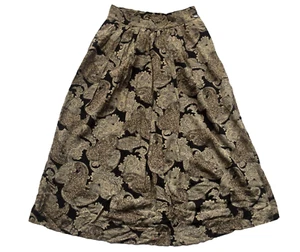 Vintage Skirt 80s Black Beige Psychedelic Paisley Print Retro Boho 8 - Picture 1 of 2