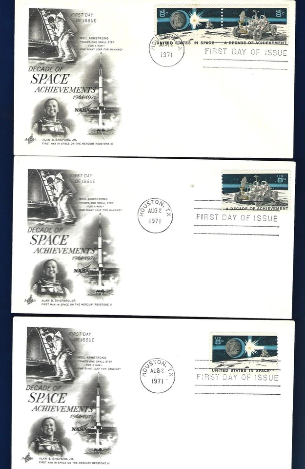 X32 ( 3 F.D.C. ) Space Decade #1434-1435 Pair & Singles Houston Tx. Aug. 2 1971 - Image 1 of 1