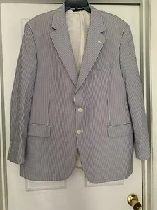 Brooks Brothers Blazer Men's Blue White Seersucker Striped Jacket Cotton Sze 42R - Picture 1 of 10