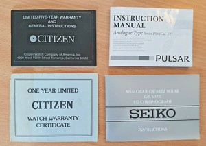 Vintage Japanese Watch Instructions and Warranties