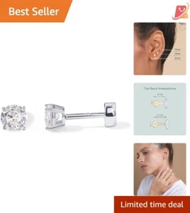 Cubic Zirconia Earrings 4mm Rhodium Plated Studs Flat Back Hypoallergenic Jew... - Picture 1 of 8
