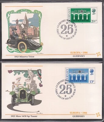 GREAT BRITAIN - GUERNSEY 1984 2 FLEETWOOD FDCs EUROPA BRIDGE + AUTOMOBILE CACHET - Image 1 of 2