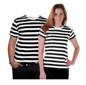 His & Hers 2 Pack Black & White Striped Fancy Dress Pirate Convict T-Shirt Top - Picture 1 of 5