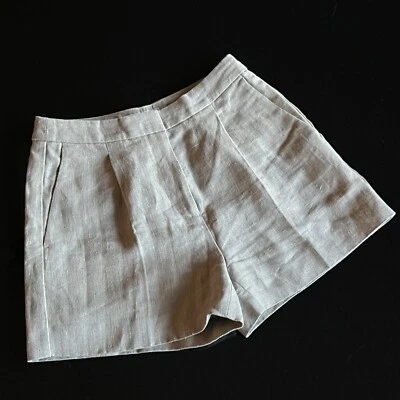 MICHAEL KORS Natural Raw Linen Pleated Short Size 2 Beige - Image 1 of 4