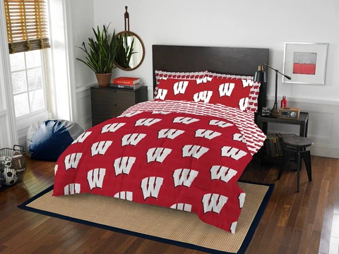Wisconsin Badgers Queen Bed in a Bag Comforter Set 7 Piece Official NCAA Cover