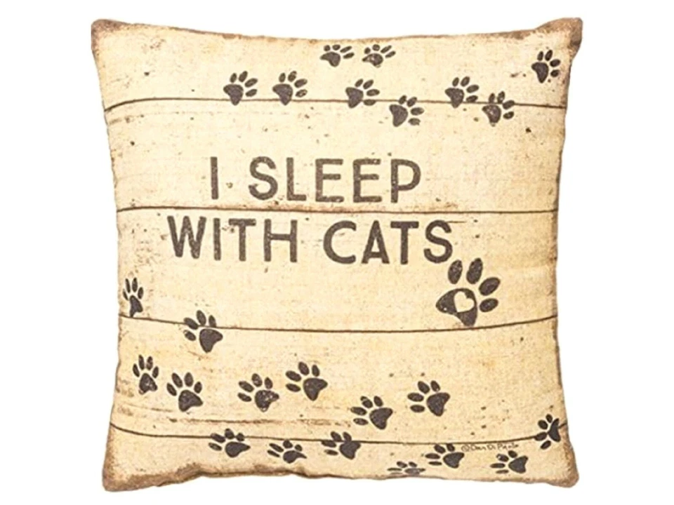 Throw Pillow I Sleep With Cats 12x12" Primitives By Kathy Cat Mom, Cat Dad NEW - Image 1 of 4