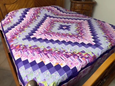 Queen Size Machine pieced Around the worl patchwork  quilt top #5-10 Made in USA - Image 1 of 4