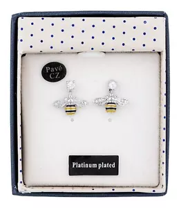 Hand-painted Dangly Bee Platinum Plated Earrings - Picture 1 of 1