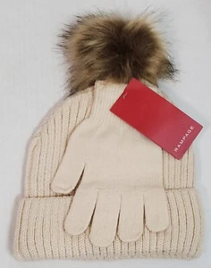 Rampage Mujer Pom Pom Gorro Invierno Sombrero Tobogán Con Guantes Tostado/Crema ¡Nuevo! - Imagen 1 de 2