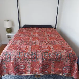 Vicuna Wool Tapestry Matelassé Brocade Coverlet Red Q/K 102x96" Ecuador Vintage - Picture 1 of 7