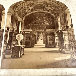 Antique Victorian Stereoview Card Valle de la bibliotheque Vatican - Imagen 1 de 5