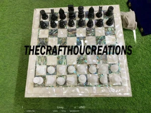 White Mother Of Pearl Chess Set of Pcs, Chess Set Vintage Collection, Gifts - Picture 1 of 3