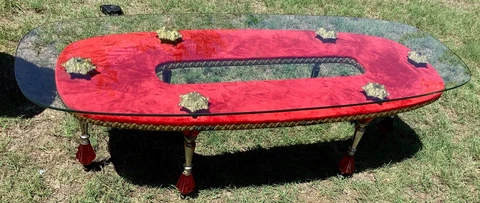 Vtg MID CENTURY Modern mcm Glass Coffee table red gold Hollywood Regency rare Cover