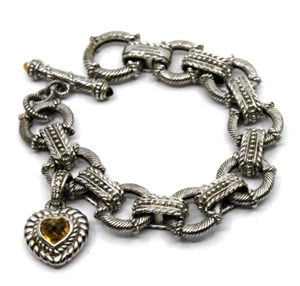 Judith Ripka Citrine & CZ Heart Charm Toggle Bracelet in Sterling Silver 7.75" - Picture 1 of 10