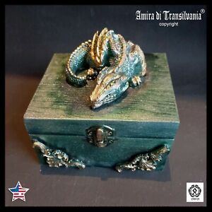 home decor vintage wood box jewel jewelry jewellery organizer gothic art dragon