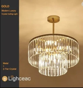 Lighceac 17.7“ Gold Semi Flush Mount 2-Tier Crystal Ceiling 8 Light Modern Nice! - Picture 1 of 9