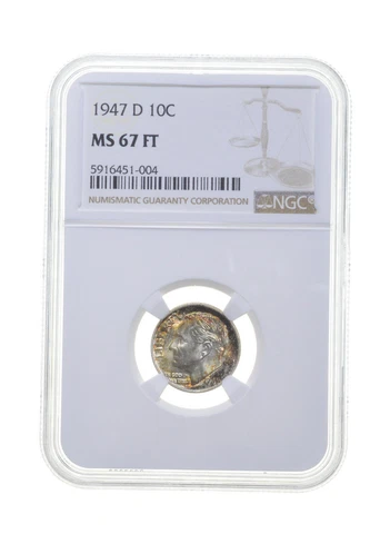 MS67 FT 1947-D Roosevelt Dime - Graded NGC Toned *4417 Cover
