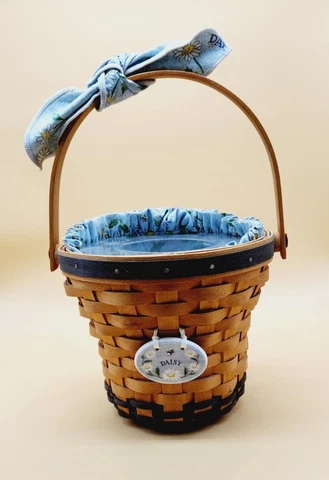 Longaberger 1999 Daisy Picnic Treat Handwoven Basket with plastic insert fabric Cover