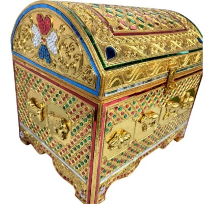 Antique Décor Wooden 12 Zodiac Treasure Storage Vintage Home Trunks Box Large   - Image 1 of 4