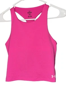 Under Armour Girls Motion Tank Top Hot Pink Sz L Lined Crop Dance Cheer Athletic - Picture 1 of 8