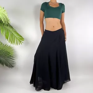 Vintage 90s Lizsport Black Low Rise Whimsygoth Sheer Chiffon Maxi Skirt / 12 - Picture 1 of 5