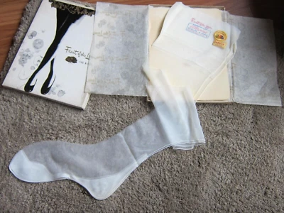 VTG Deadstock Fruit of the Loom Nylon Stockings 3 Seamed Cuban Heel White 8 1/2 - Image 1 of 4