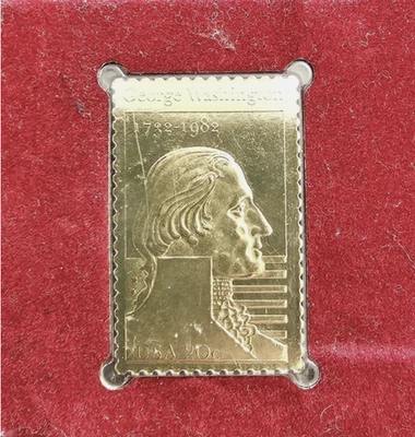 Estampilla de 20 centavos George Washington acabado dorado 1732-1982 EE. UU. sin usar y sellada Foto 1 de 2