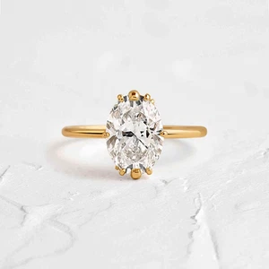 18K Yellow Gold Wedding Ring Lab Created Diamond Oval 1.70 Ct IGI Certified - Picture 1 of 12