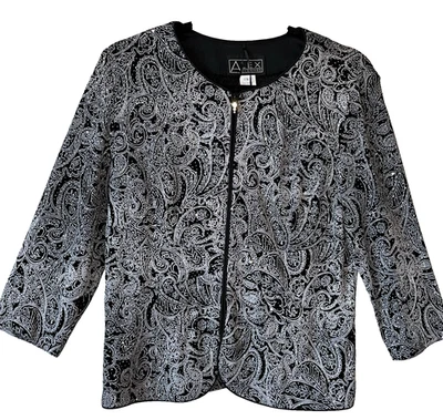 Chaqueta para mujer Alex Evenings talla grande patrón cachemir brillo manga 3/4 en muy buen estado Foto 1 de 4