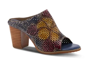 L'Artiste Spring Step Stylin Slide Sandals 39 US 8 8.5 Multi Floral Heels Navy - Picture 1 of 13